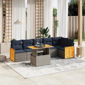 vidaXL 7 pcs conjunto sofás p/ jardim c/ almofadões vime PE cinzento
