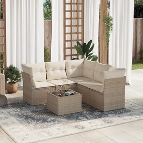 6 pcs conjunto de sofás p/ jardim com almofadões vime PE bege