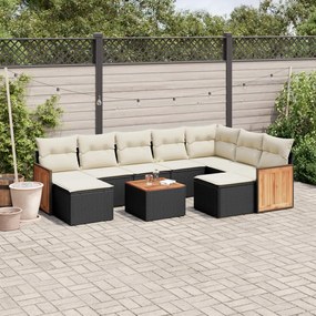 10 pcs conjunto sofás de jardim c/ almofadões vime PE preto