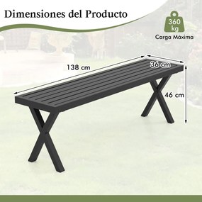 Banco de metal para jardim para 2 pessoas com assento de ripas e pernas X 138 x 36 x 46 cm Preto