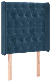 Cabeceira cama c/ luzes LED veludo 83x16x118/128 cm azul-escuro