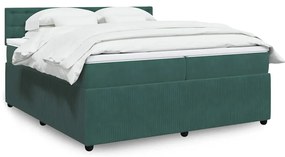 Cama com molas/colchão 200x200 cm veludo verde-escuro