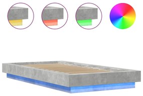 Estrutura de cama c/ luzes LED derivados madeira cinza cimento