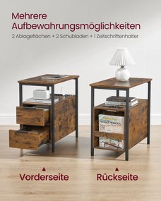 Mesa apoio 60 x 35 x 61 cm com extensão elétrica e 2 gavetas Castanho vintage - Preto 