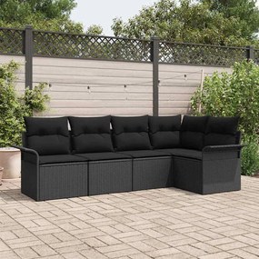 vidaXL Conjunto de Sofás de Jardim de 5 Peças com Almofadas Pretas em Rattan Sintético