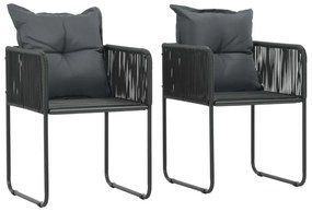 3 pcs conjunto de jantar para jardim vime de PVC preto