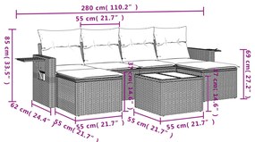 7 pcs conjunto de sofás p/ jardim c/ almofadões vime PE preto