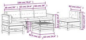 6 pcs conjunto lounge de jardim c/ almofadões pinho maciço
