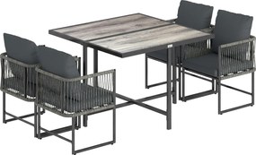 Outsunny Conjunto de Móveis de Jardim em Polirratã 5 peças Economiza Espaço com Mesa e 4 Cadeiras Tampo DPC Almofadas Cinza | Aosom Portugal