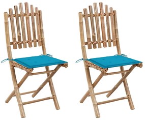 Cadeiras de jardim dobráveis c/ almofadões 2 pcs bambu