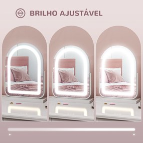 Espelho de Maquilhagem com Luz LED Giratório com 3 Modos de Iluminação Rotação Regulável de 360° e Função de Memória Branco