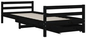 Estrutura cama infantil c/ gavetas 80x200cm pinho maciço preto
