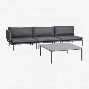 Conjunto De Jardim Com Sofá Modular De Canto De 3 Peças E Mesa De Centro Em Aço Roubly Cinza Grafito - Sklum