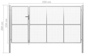 Portão de jardim 350x150 cm aço prateado