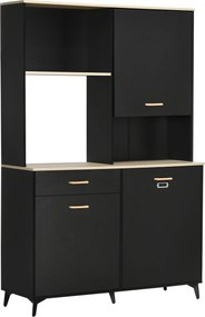 HOMCOM Armário de Cozinha com 1 Gaveta 3 Portas e Armazenamento Aberto Estilo Moderno 119x41x180cm Preto | Aosom Portugal