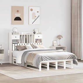 Cama com estante sem colchão 135x190 cm pinho maciço branco