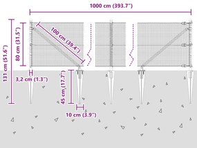 Cerca de Fio Soldado com 7 Postes Espigados Verde 0.8x10 m Aço