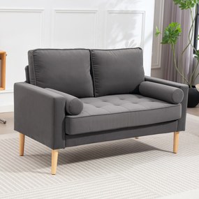 Sofá de 2 lugares moderno em veludo, com 127 cm, almofadas grossas, 2 travesseiros e assento estofado 127 x 73 x 85 cm cinzento