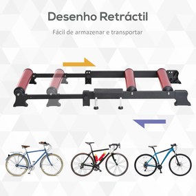 HOMCOM Rolo de Ciclismo Ajustável Rolo de Treino para Bicicleta Universal Interno 93-145x54x14,5cm Liga de Alumínio