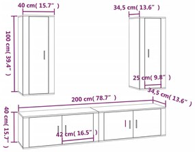 4 pcs conjunto móveis de TV madeira processada branco brilhante