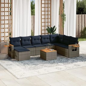 vidaXL 9 pcs conjunto sofás p/ jardim c/ almofadões vime PE cinzento