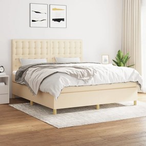 vidaXL Cama com molas/colchão 180x200 cm tecido cor creme