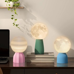 Conjunto de 3 Candeeiros de Mesa de Cabeceira 3D Candeeiros de Mesa com 3 Cores Brilho Ajustável em 10 Níveis Conexão USB Branco