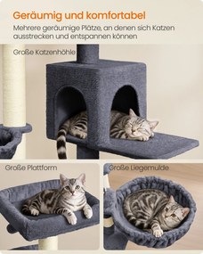 Arranhador para gatos 55 x 55 x 174 cmcom plataforma grande e cavidade dupla, cinzento escuro