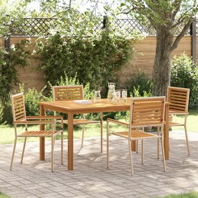 Conjunto de Jantar de Jardim vidaXL 5 Peças Bege Rattan Acácia
