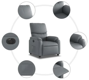 Poltrona reclinável elétrica couro artificial cinzento
