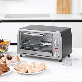 Mini Forno Elétrico de 10 Litros 750W com Temperatura até 230 °C Temporizador 60 Minutos Bandeja e Grade 36,5x26x22cm Preto e Prata