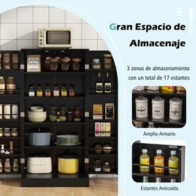 Armario cozinha despensa com 2 portas e 16 estantes para sala jantar, cozinha 60 x 40 x 120 cm Preto