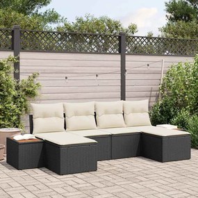 vidaXL Conjunto de Sofá de Jardim de 6 Peças com Almofadas Preto Rattan PE Acácia