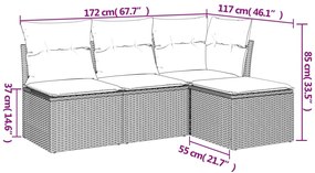 4 pcs conjunto de sofás para jardim c/ almofadões vime PE preto
