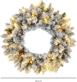 Grinalda de Natal para Porta, 60 x 60 x 10 cm, Luzes LED com Temporizador, Verde
