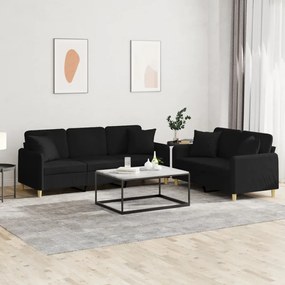 3202138 vidaXL 2 pcs conjunto de sofás com almofadas tecido preto