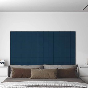 vidaXL Painel de parede 12 pcs 60x15 cm veludo 1,08 m² azul
