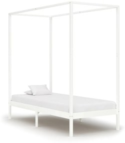 vidaXL Estrutura de cama com toldo 90x200 cm pinho maciço branco