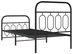 Estrutura de cama com cabeceira e pés 90x200 cm metal preto