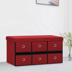 Banco arrumação dobrável 76x38x38 cm linho falso vermelho-tinto