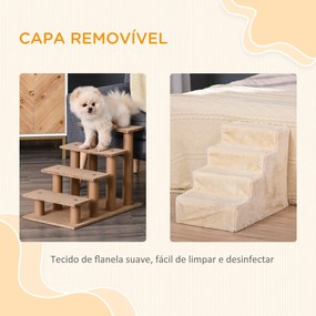 Escada para Animais de Estimação com 4 Degraus 2 em 1 com Capa Removível e Lavável Escada 60x35x44 cm Bege