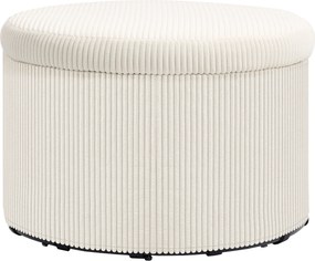 Pufe com arrumação, banco redondo, pufe para apoiar os pés em veludo canelado, capacidade de carga de 120 kg, Ø 60 x 41 cm, bege