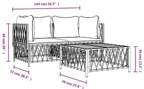 3 pcs conjunto lounge de jardim com almofadões aço antracite