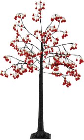 Árvore de Natal artificial de 150 cm com ramos flexíveis, 384 bolas vermelhas, 480 luzes LED brancas quentes e estacas de fixação preta