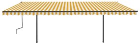 Toldo retrátil automático com postes 6x3 m amarelo e branco