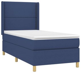 Cama box spring c/ colchão e LED 100x200 cm tecido azul