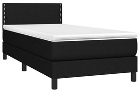 Cama box spring c/ colchão e LED 80x200 cm tecido preto