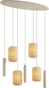 Candeeiro Pendente Japandi Bege 7 Luzes - Pluni Tuba