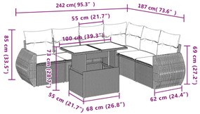 7 pcs conjunto de sofás p/ jardim c/ almofadões vime PE preto