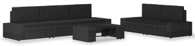 6 pcs conjunto lounge para jardim vime PE preto
